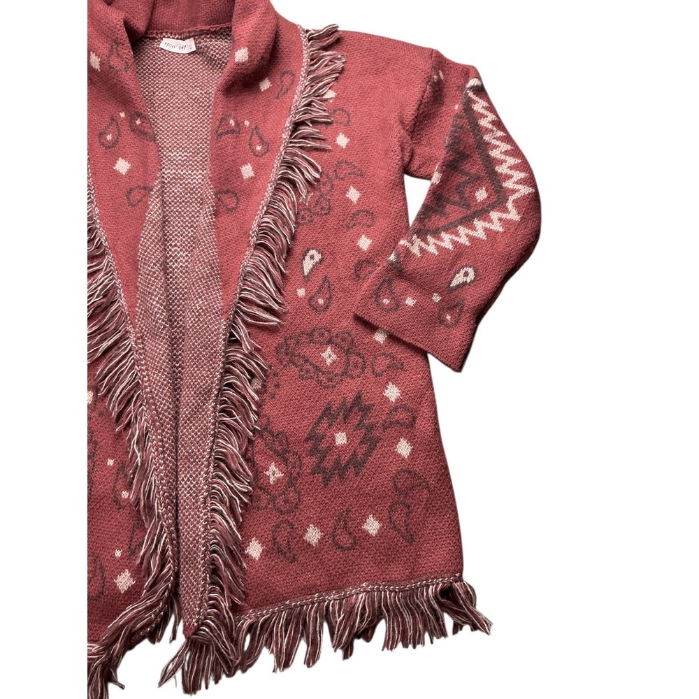 Womens Large Southwestern Fringe Open Front Cardigan Rust 12W2790N - Picture 3 of 16